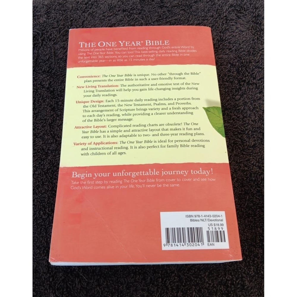 The One Year Study Bible NLT 2004 Paperback – Tyndale House – Daily Reading Plan - Picture 11 of 12